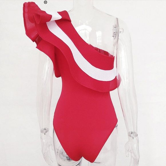 Sexy Ruffle One Shoulder Bodysuit - Picture 2 of 4